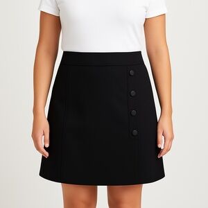 CAbi Black A Line Ponte Skirt High Waist Button Detail Above Knee Size 6